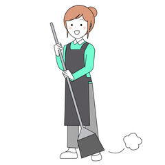 ほうきで掃除する女性