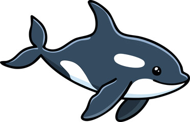 Cute Cartoon Orca Whale Vector Illustration, Sea Clipart for Children Book