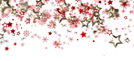 Festive background with red and gold stars, snowflakes. Perfect for Christmas, New Year, winter holidays.
