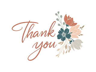 Elegant "Thank You" message with floral arrangement, perfect for expressing gratitude.