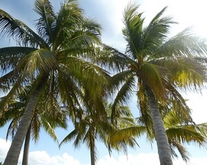Fototapeta premium Majestic Palm Trees Under Sunny Sky Tropical Paradise