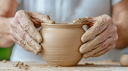 Crafting pottery vase with skilled hands, showcasing artistry and creativity
