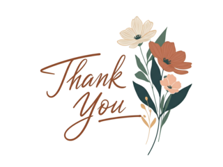 A floral "Thank You" card featuring stylized flowers and elegant script, expressing gratitude.