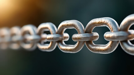 Obraz premium Close up of metallic chain links showcasing strength and durability in blurred background