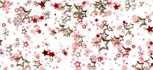 Festive background with red and gold stars and snowflakes. Perfect for Christmas, New Year, and winter holidays.