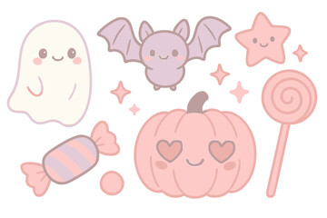 Pastel Kawaii Halloween Clipart Set &ndash; Cute Ghost, Bat, Pumpkin and Stars