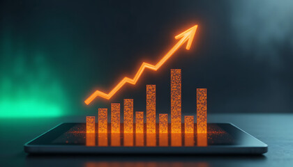 Glowing Financial Growth Chart on Tablet.