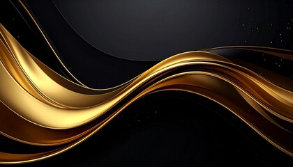 Dynamic abstract golden waves flowing gracefully across a deep black background, creating a luxurious and elegant design for modern graphic projects and sophisticated digital art