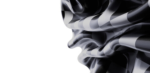 Stylish black and white checkered fabric, draped elegantly. Perfect for design projects needing a...