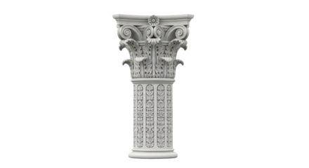 Isolated ornate Corinthian column capital, decorative architectural structure from ancient Greece