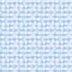 Winter themed background pattern with snowflakes and blue checkered design for seasonal decoration