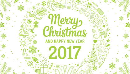 Merry christmas and happy new year doodle art background image