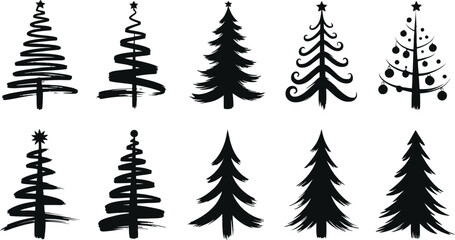 Christmas tree vector set holiday season decoration silhouette