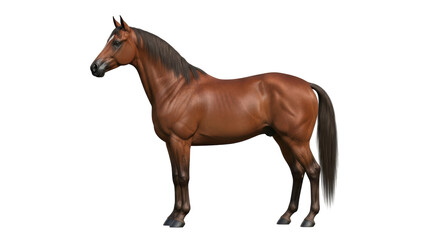 Obraz premium Isolated Arabian horse standing in profile, equine mammal, beautiful dark brown coat