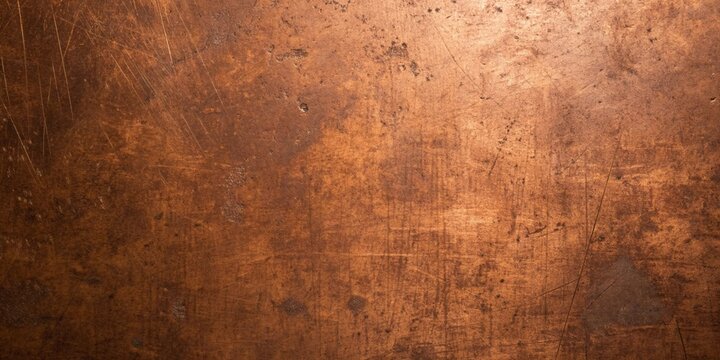 Closeup of a copper surface with scratches and patina, creating a rich, textured background for design, photography, and artistic applications