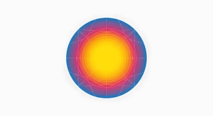 A vibrant, colorful circular gradient with a yellow center fading to red and blue edges.
