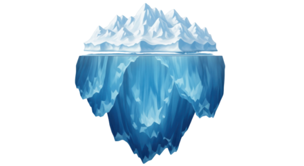 Isolated iceberg floating, unseen danger below, illustrating risk and the unknown, danger