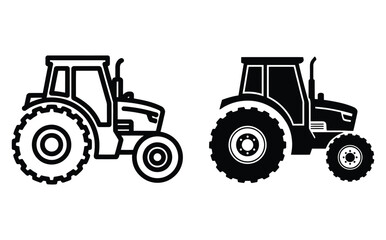 Obraz premium WebModern minimalist tractor icons for agriculture and farming design projects, offering a versatile visual for websites, apps, and print materials focusing on rural themes and agricultural technology