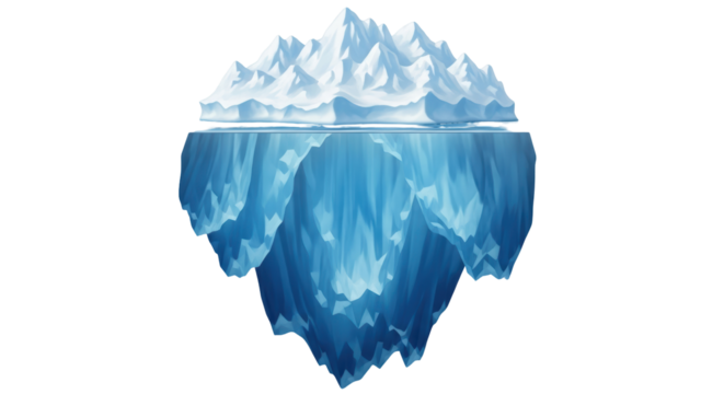 Isolated iceberg floating, unseen danger below, illustrating risk and the unknown, danger