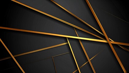 Abstract Black Background with Gold Lines, Elegant Geometric Design