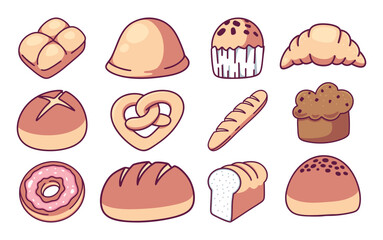 set of bakery doodle illustration on white background