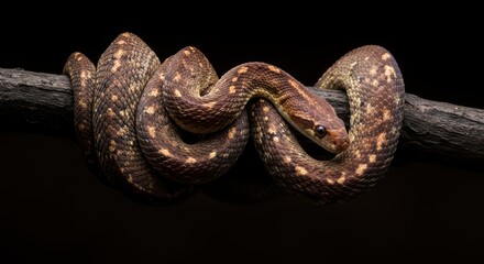 snake, reptile, animal, wildlife, nature, green, coiled, branch, tree, forest, jungle, tropical, natural habitat, predator, danger, realism, detailed texture, scales, camouflage, biology, zoology, wil