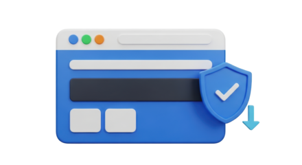 Isolated secure internet web browser downloading data with shield and checkmark icons