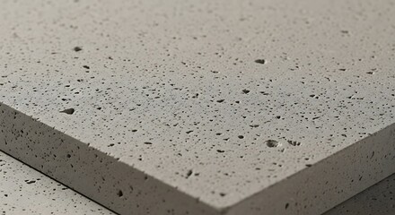 Close-up of a light gray, porous square tile, possibly concrete or stone, with a rough texture and visible small holes.  The tiles are stacked slightly