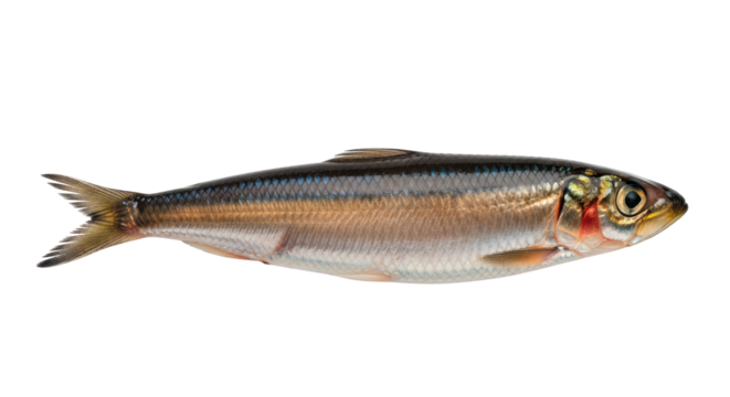 Isolated Alosa fallax, Twaite shad fish with beautiful silver skin and fins, studio shot