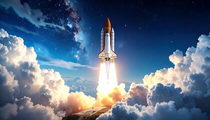 Rocket launch into starry night sky