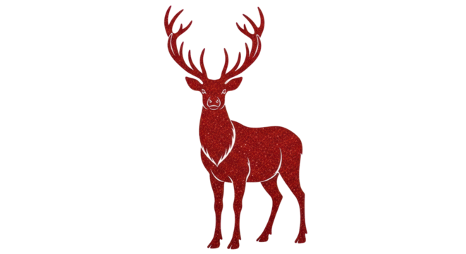 Isolated sparkling glitter reindeer with impressive antlers, elegant silhouette shape