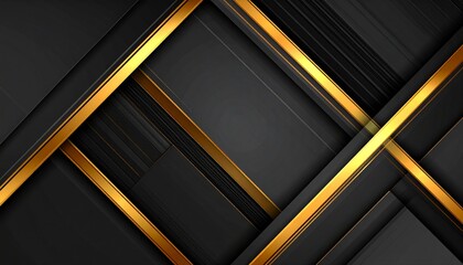 Sleek and sophisticated abstract background featuring a striking interplay of golden metallic lines and shadowed dark geometric layers, perfect for a premium design aesthetic