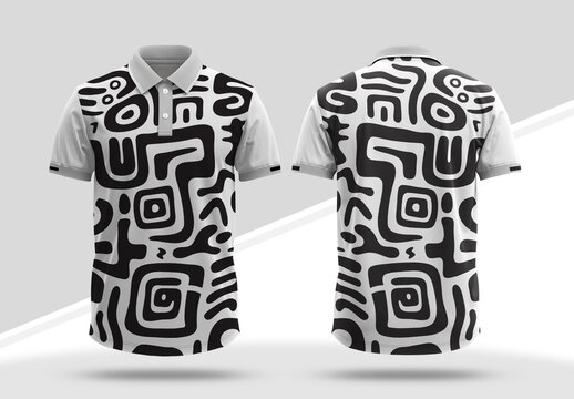African Pattern Polo T Shirt Black And White Color