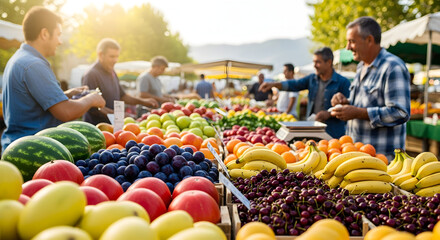 People Shopping for Produce at Outdoor Market