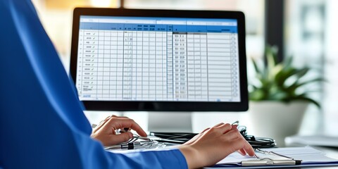 Nurse Analyzing Patient Records on Modern Monitor for Accurate Healthcare Documentation and Care