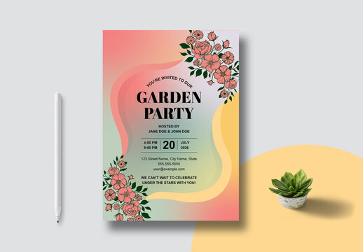 Garden Party Invitation Card Template Layout