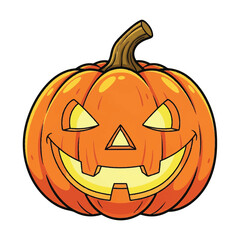 A grinning jack-o'-lantern pumpkin with glowing eyes and mouth.