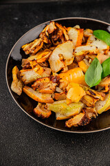 grilled zucchini warm salad vegetables dish natural product tasty snack fresh delicious gourmet food background on the table rustic top view copy space keto and paleo diet vegan and vegan food