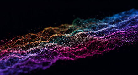 Modern abstract data visualization with flowing colorful lines and connected dots