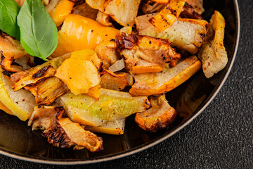 grilled zucchini warm salad vegetables dish natural product tasty snack fresh delicious gourmet food background on the table rustic top view copy space keto and paleo diet vegan and vegan food