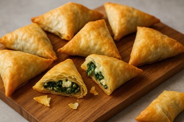 Golden Baked Spinach and Feta Cheese Triangles Ready to Serve