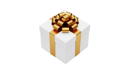 Isolated present box with a golden ribbon and bow, Christmas festive wrapped gift concept
