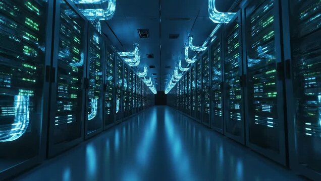 Data Center Infrastructure Rows of Servers in a Technical Room