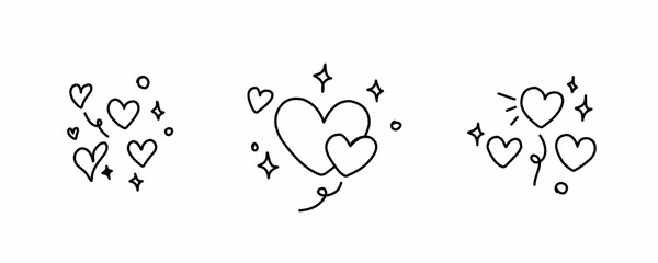 Valentine day icon set. Collection of cute hand drawn stickers with hearts