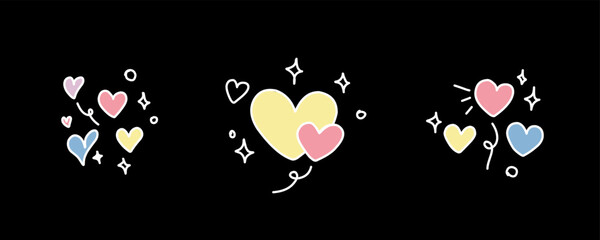 Valentine day icon set. Collection of cute hand drawn stickers with hearts