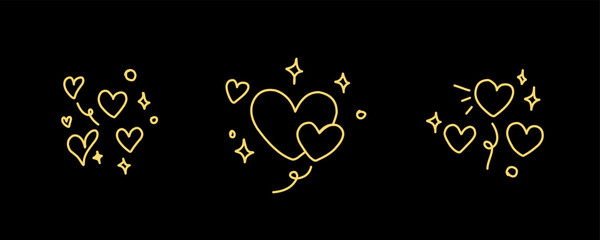 Valentine day icon set. Collection of cute hand drawn stickers with hearts