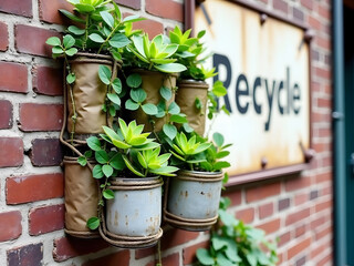 Sustainable Urban Garden with Recycled Containers and Lush Plants in Brooklyn