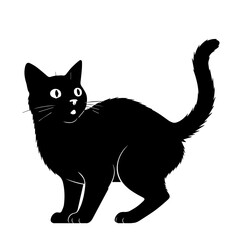 Black Cat Silhouette Standing with Raised Tail Looking Back