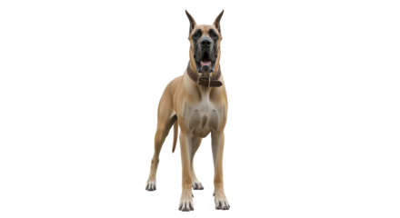 Isolated Great Dane dog standing alert with ears erect, facing forward in neutral posture