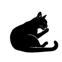 Black Cat Silhouette Sitting Curled Tail